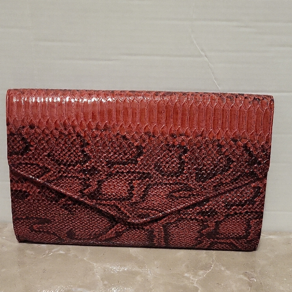 Giannini Elegant Red Snake Print Faux Leather Clutch